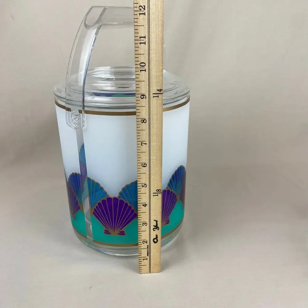Vintage Culver USA Teal Purple Blue Seashell Bar Set Tray Pitcher Ice Bucket